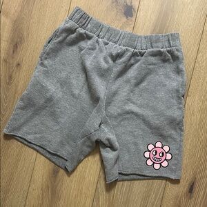 Gray Shorts with Pink Flower Design